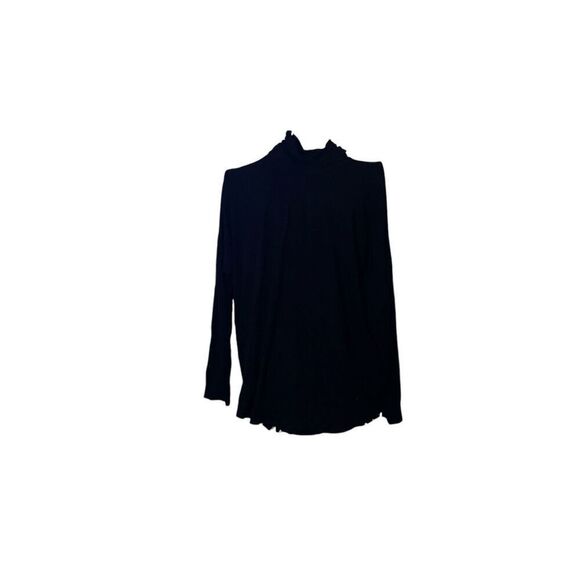 EXCELLENT EILEEN FISHER black TURTLENECK long sleeve VISCOSE BLEND blouse size l - Picture 1 of 6
